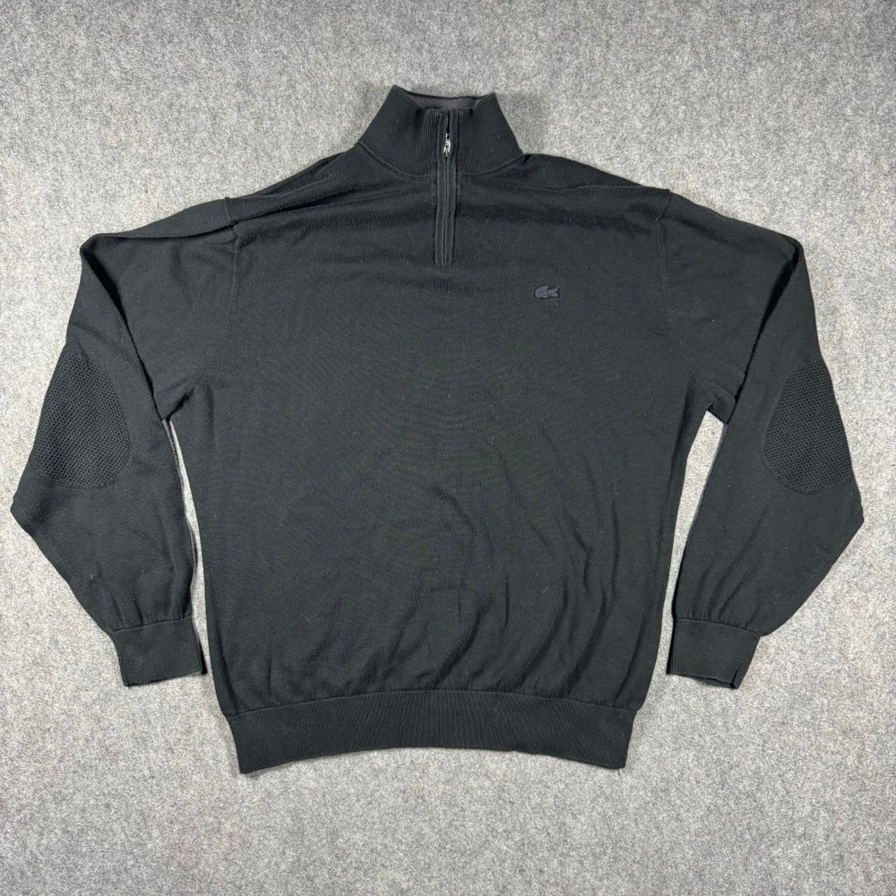 Lacoste Mens Black Quarter Zip Pullover Sweater Elbow Patches Logo 4XL Preppy‎